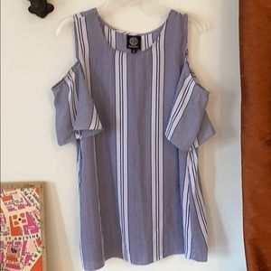 Cold shoulder striped top, blue/white, size s